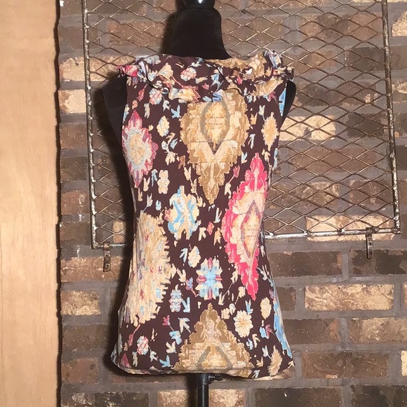 Lauren Ralph Lauren sleeveless blouse vintage Aztec pattern brown tan S - Picture 3 of 4